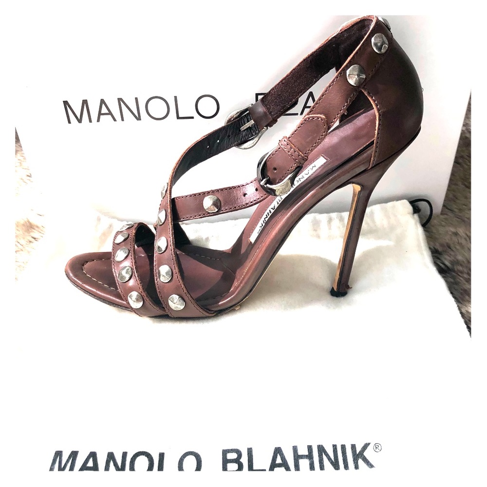 Authentic Manolo Blahnik Brown Studded Heels Sz 38